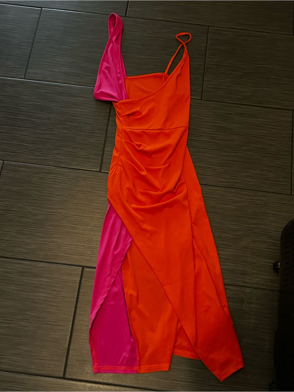 SHEIN Pink and Orange Asymmetric Maxi Dress